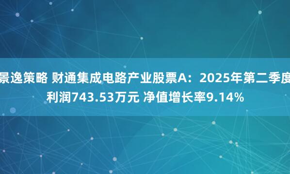 景逸策略 财通集成电路产业股票A：2025年第二季度利润743.53万元 净值增长率9.14%